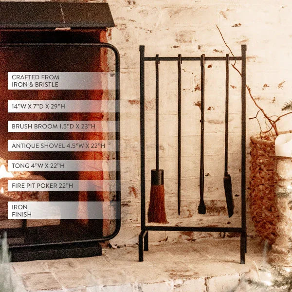 4 Piece Black Iron Fireplace Tool Set Decor Steals