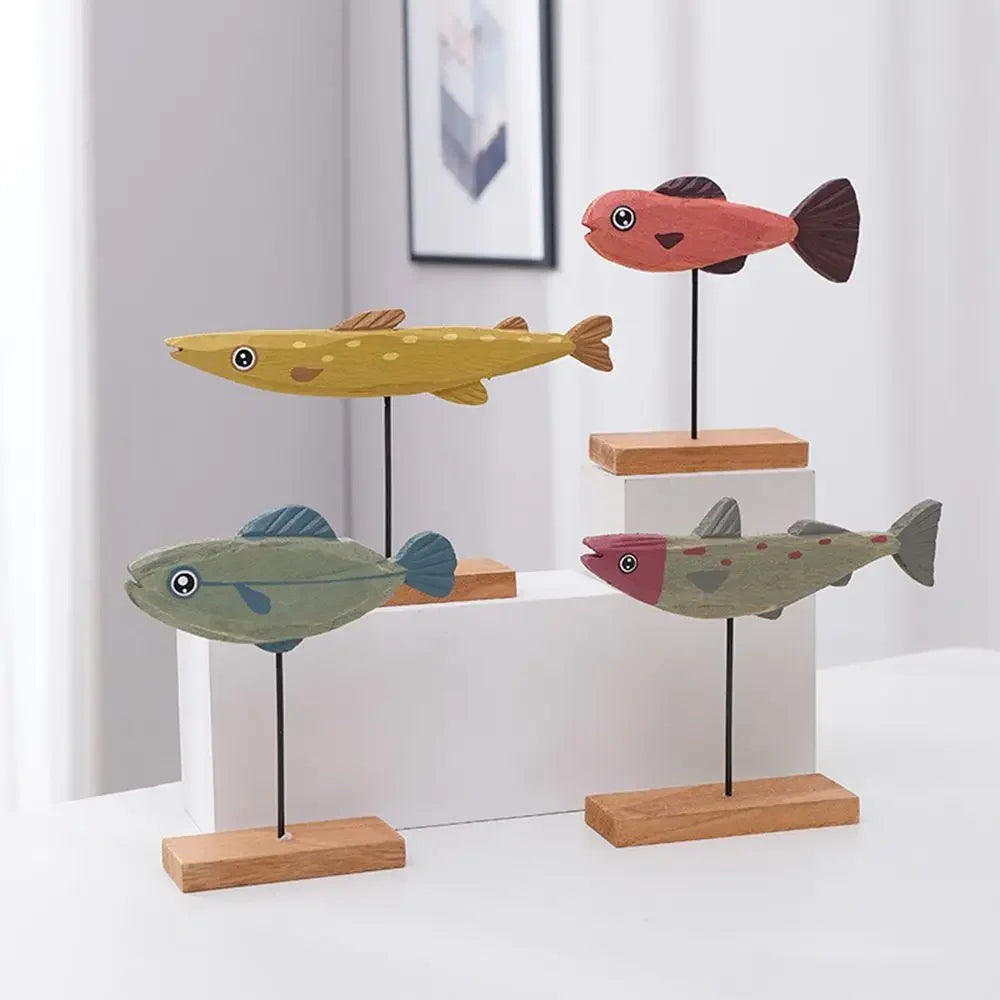 Colorful Wooden Fish Statue Nordic Style Fish Sculpture Ornaments Creative Living Room Bedroom Dining... - House Of Avana