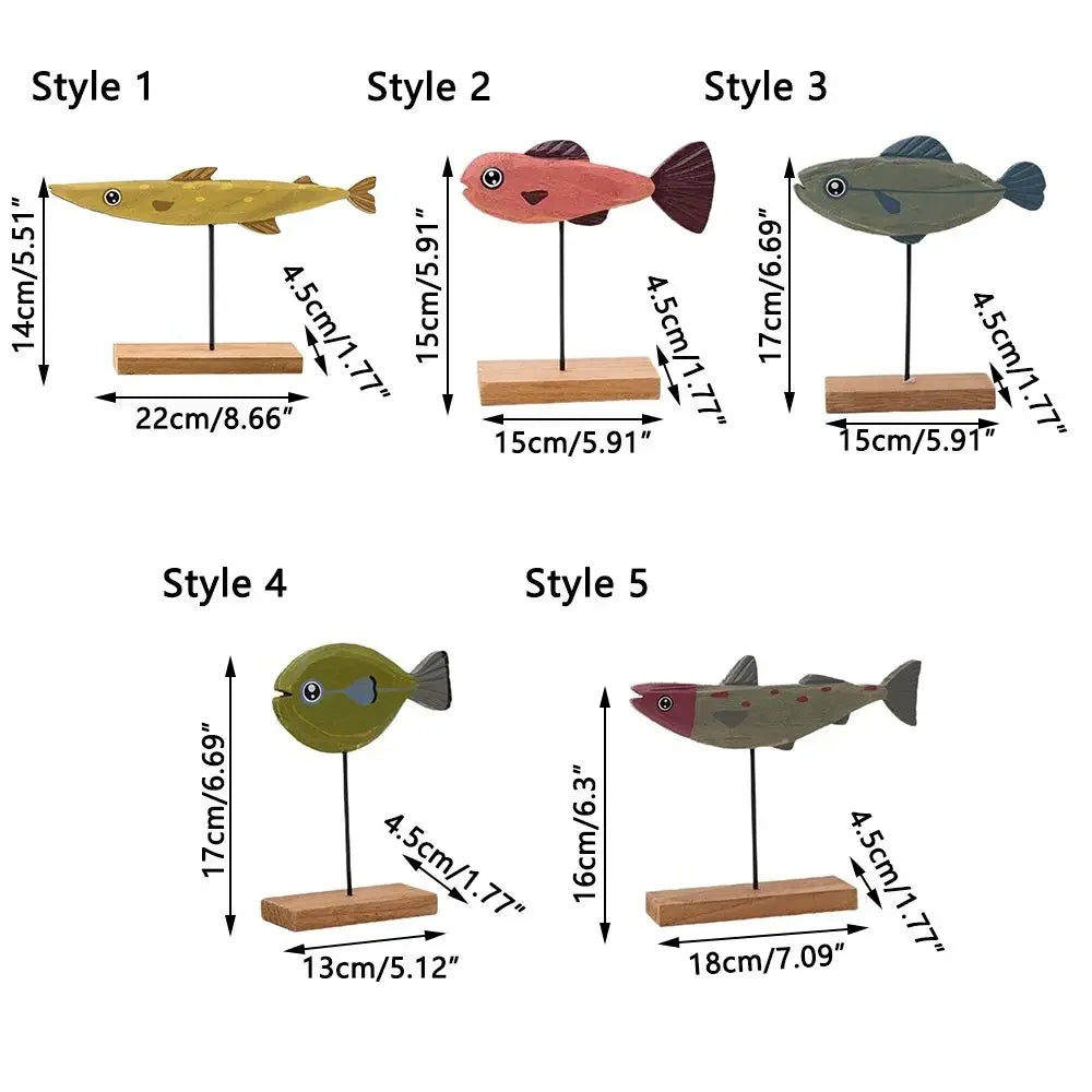 Colorful Wooden Fish Statue Nordic Style Fish Sculpture Ornaments Creative Living Room Bedroom Dining... - House Of Avana