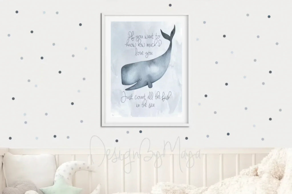 "just Count All the Fish in the Sea" - Baby Ocean Whale Set - Luster Paper Nursery Wall Art Prints, back... - House Of Avana