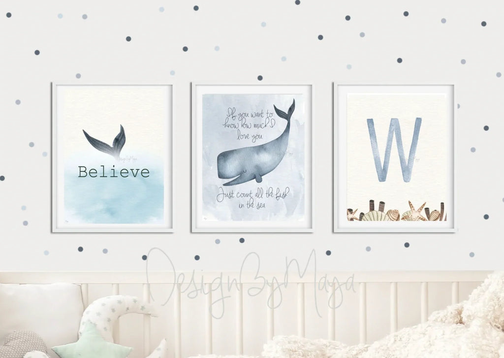 "just Count All the Fish in the Sea" - Baby Ocean Whale Set - Luster Paper Nursery Wall Art Prints,... - House Of Avana