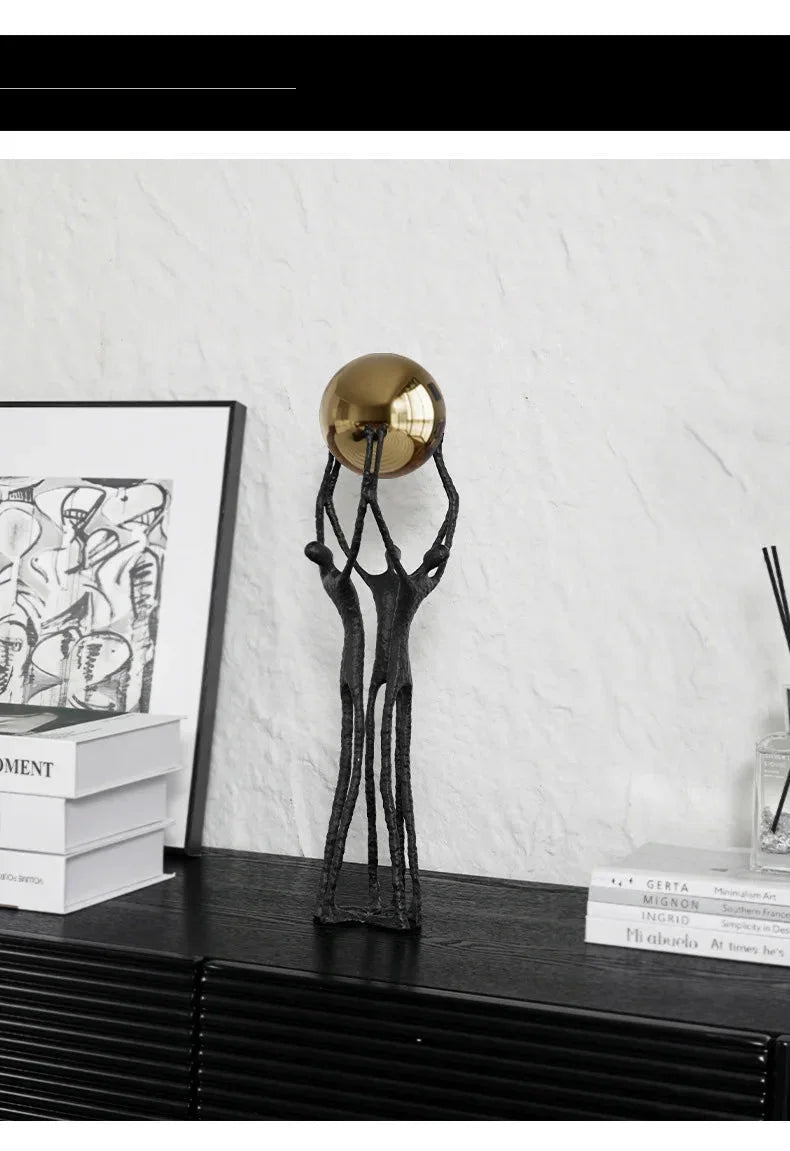 Golden Ball Weightlifter Figures Statue Desk Decoration Ornaments Abstract Character Metal Sculpture Room Aesthetic Decor - House Of Avana