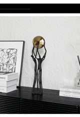Golden Ball Weightlifter Figures Statue Desk Decoration Ornaments Abstract Character Metal Sculpture Room Aesthetic Decor - House Of Avana