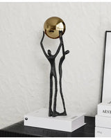 Golden Ball Weightlifter Figures Statue Desk Decoration Ornaments Abstract Character Metal Sculpture Room Aesthetic Decor - House Of Avana