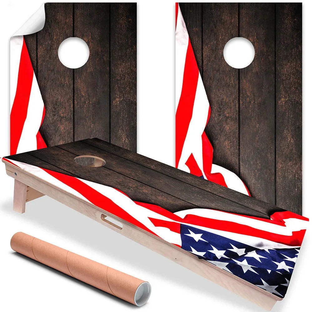 Flag on Dark Wood - Cornhole Board Wrap - Set of 2 Lone Star Art