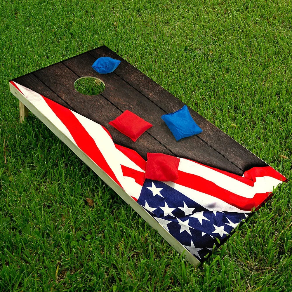 Flag on Dark Wood - Cornhole Board Wrap - Set of 2 Lone Star Art