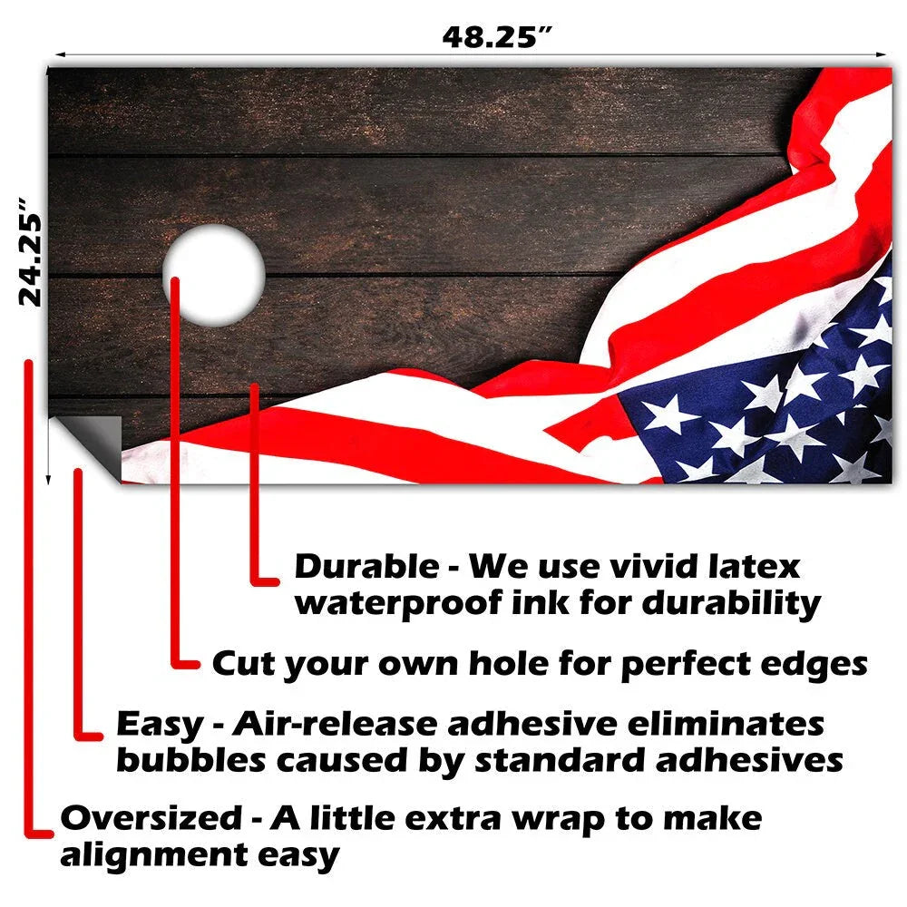 Flag on Dark Wood - Cornhole Board Wrap - Set of 2 Lone Star Art