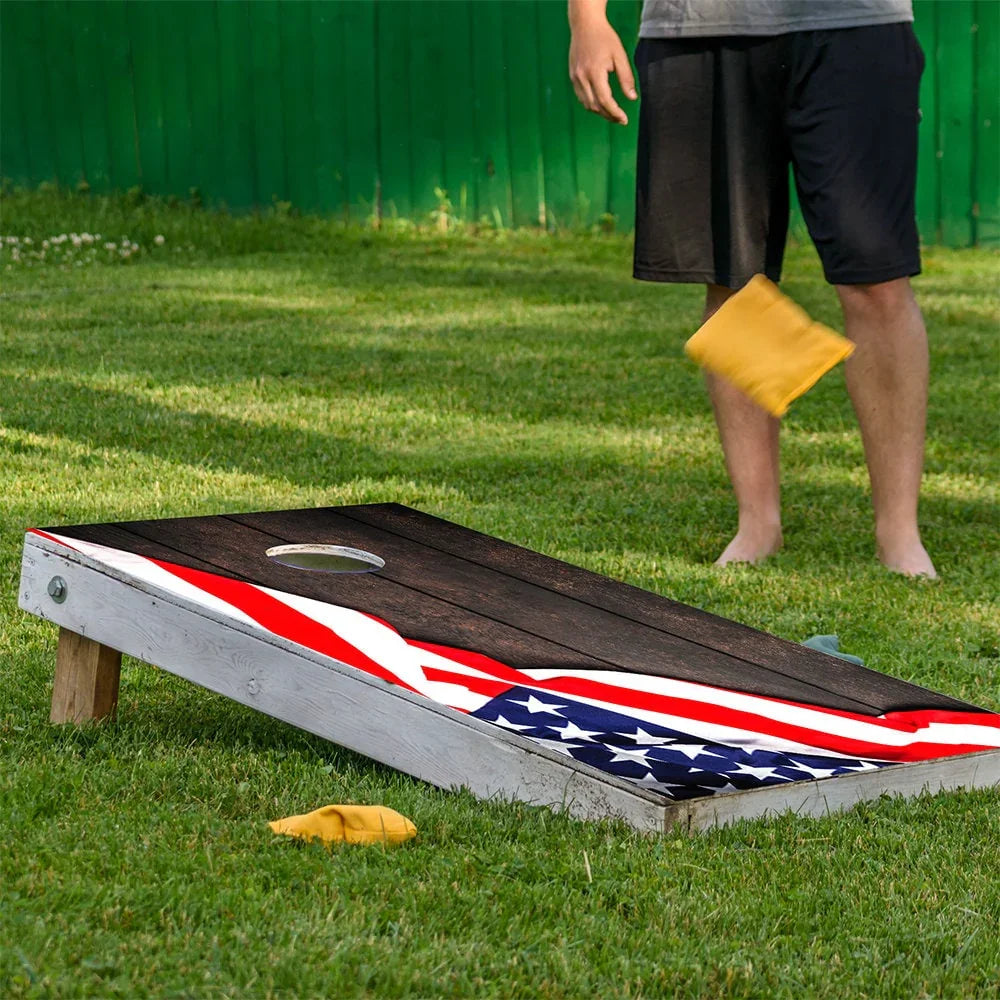 Flag on Dark Wood - Cornhole Board Wrap - Set of 2 Lone Star Art