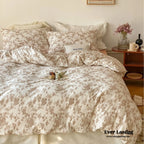 Fleur Elegant Floral Knit Cotton Bedding Set / Beige Ever Lasting