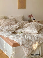 Fleur Elegant Floral Knit Cotton Bedding Set / Beige Ever Lasting