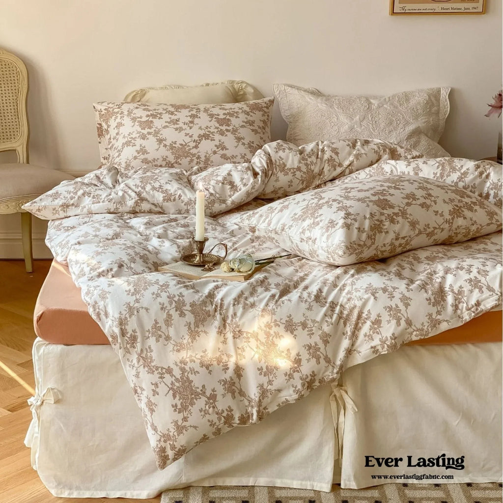 Fleur Elegant Floral Knit Cotton Bedding Set / Beige Ever Lasting