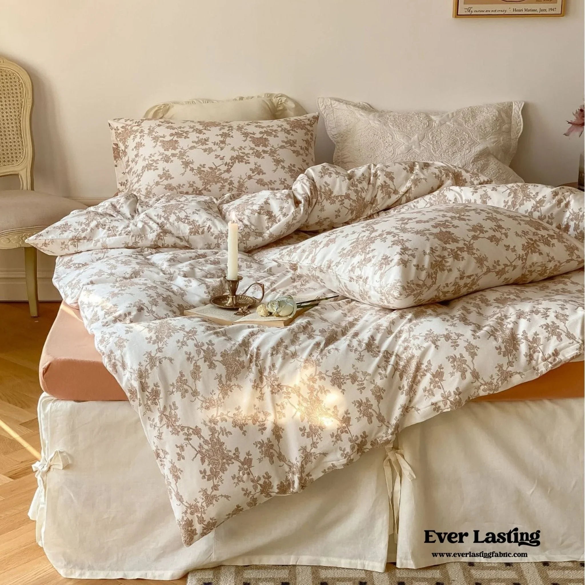 Fleur Elegant Floral Knit Cotton Bedding Set / Beige Ever Lasting