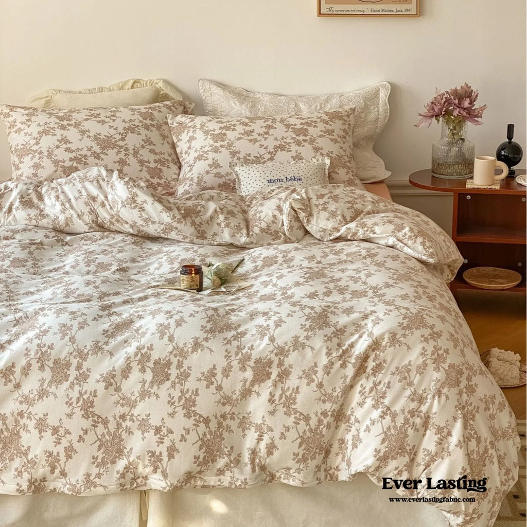 Fleur Elegant Floral Knit Cotton Bedding Set / Beige Ever Lasting