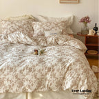 Fleur Elegant Floral Knit Cotton Bedding Set / Beige Ever Lasting