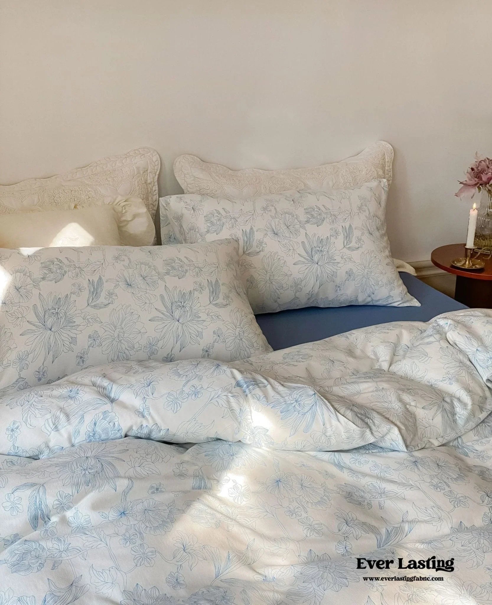 Fleur Elegant Floral Knit Cotton Bedding Set / Beige Ever Lasting