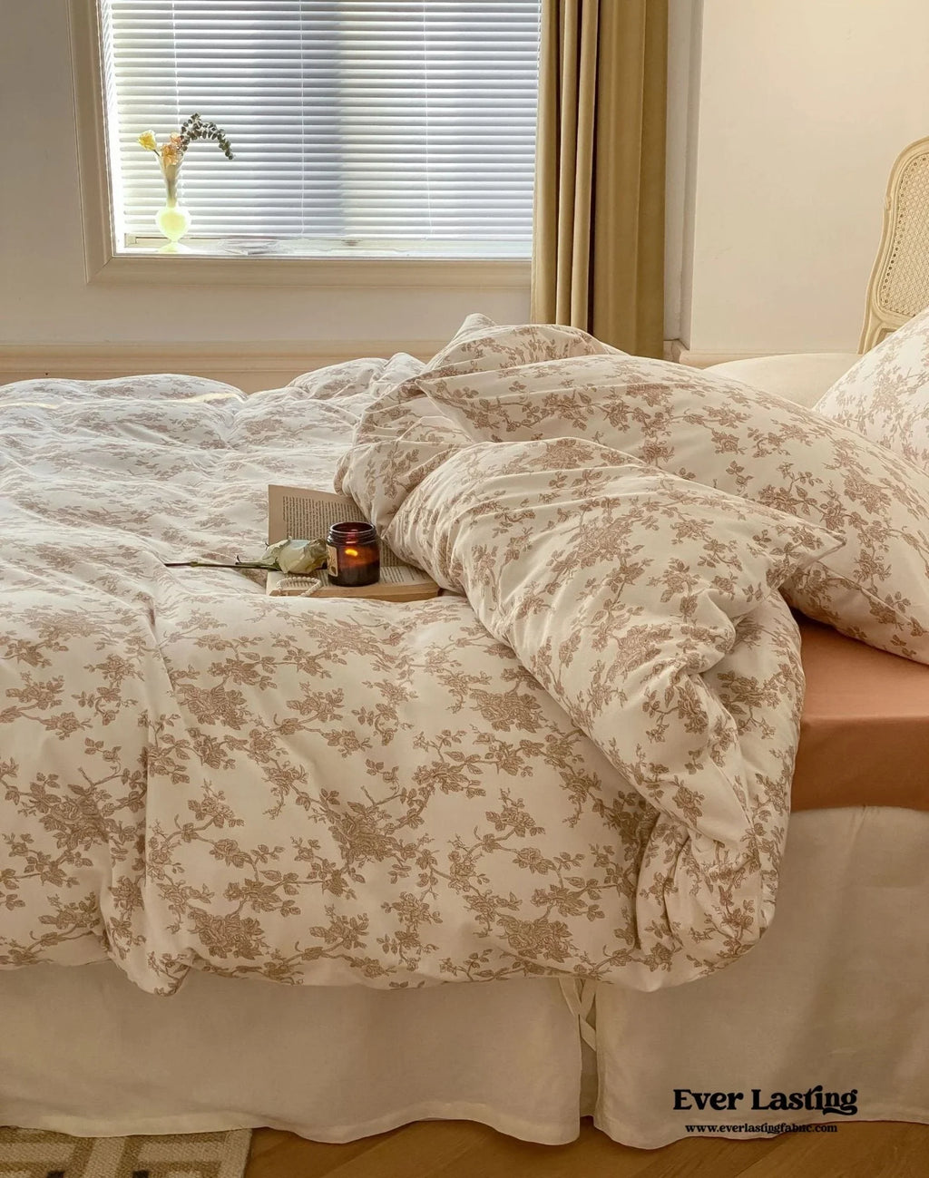 Fleur Elegant Floral Knit Cotton Bedding Set / Beige Ever Lasting