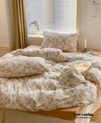 Fleur Elegant Floral Knit Cotton Bedding Set / Beige Ever Lasting