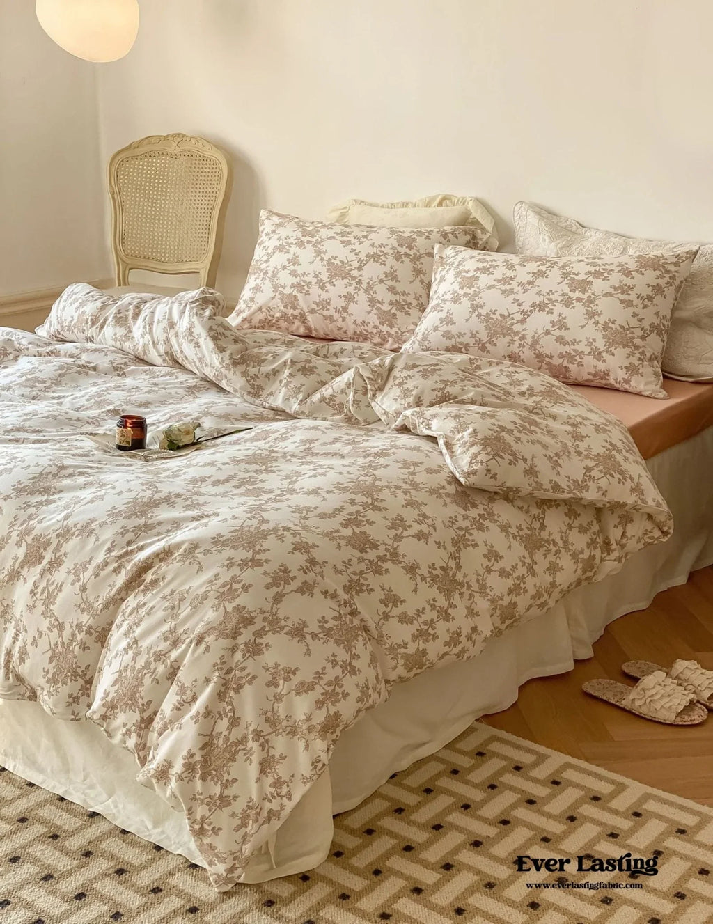 Fleur Elegant Floral Knit Cotton Bedding Set / Beige Ever Lasting