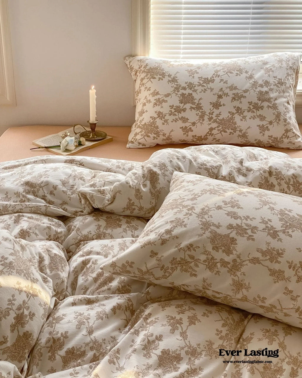 Fleur Elegant Floral Knit Cotton Bedding Set / Beige Ever Lasting
