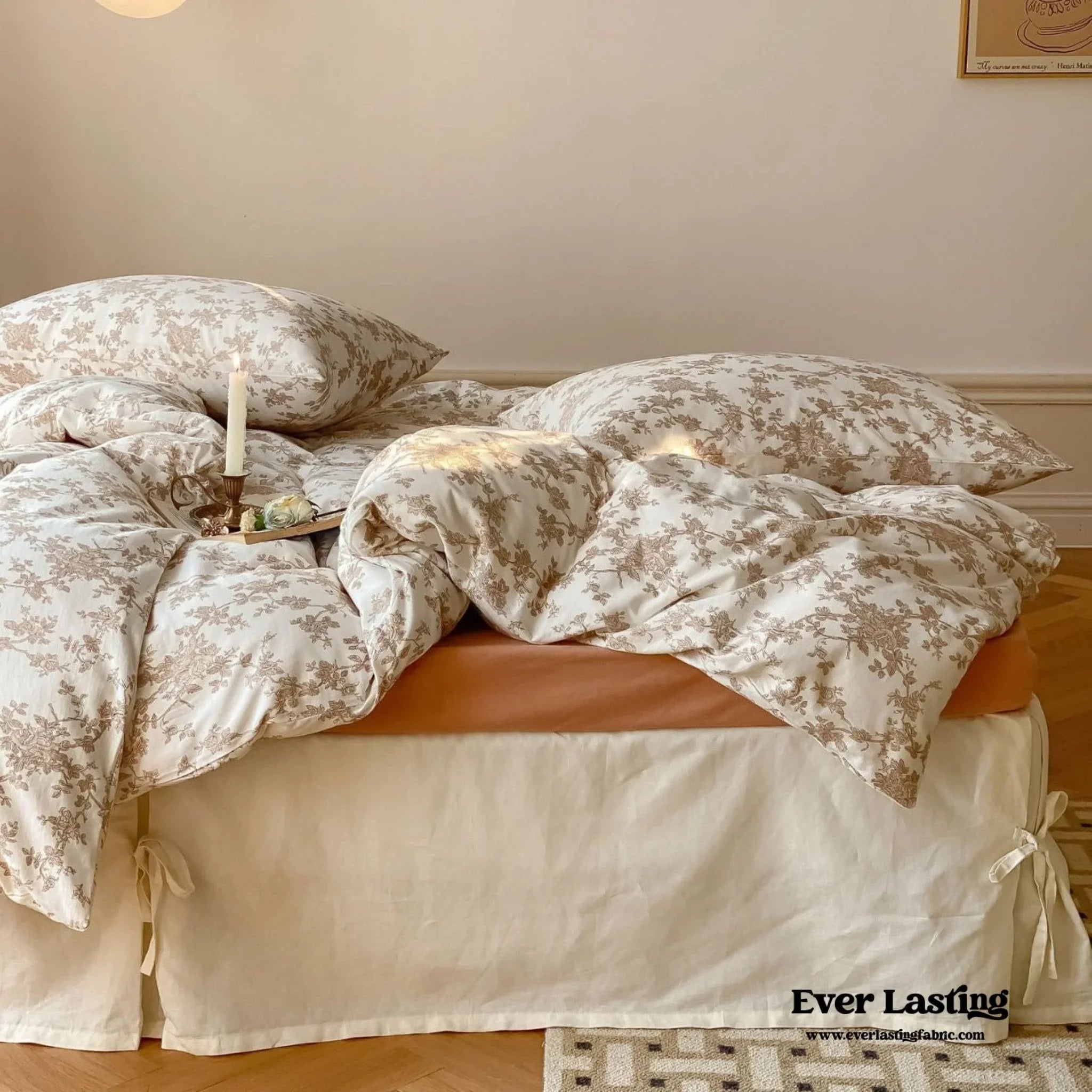 Fleur Elegant Floral Knit Cotton Bedding Set / Beige Ever Lasting