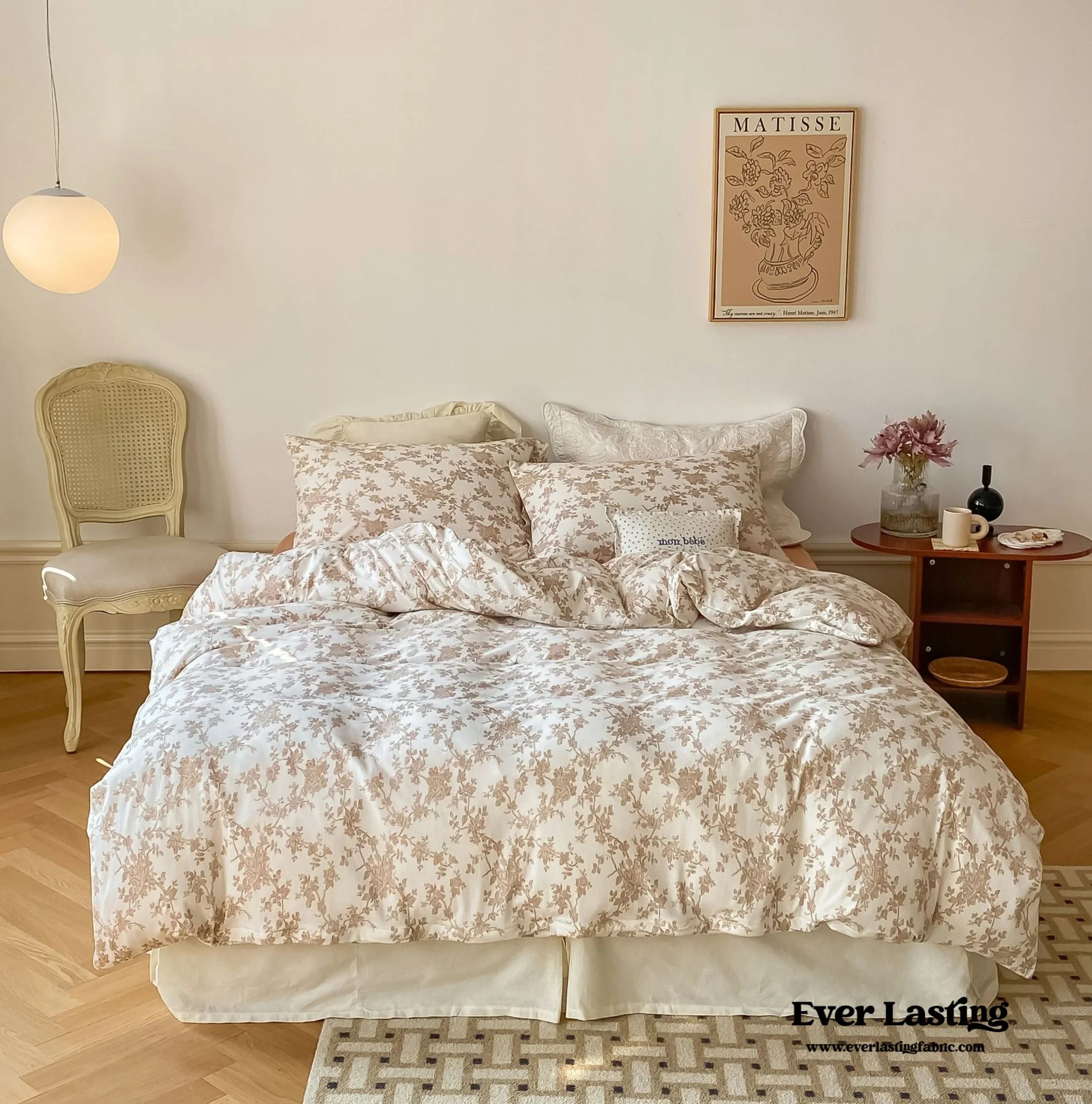 Fleur Elegant Floral Knit Cotton Bedding Set / Beige Ever Lasting