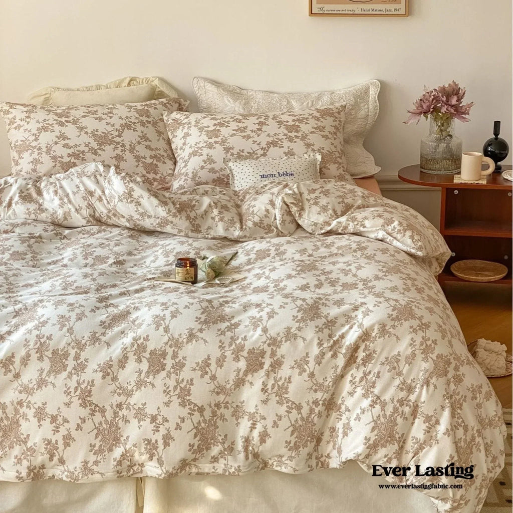 Fleur Elegant Floral Knit Cotton Bedding Set / Beige Ever Lasting