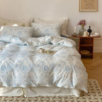 Fleur Elegant Floral Knit Cotton Bedding Set / Blue Ever Lasting