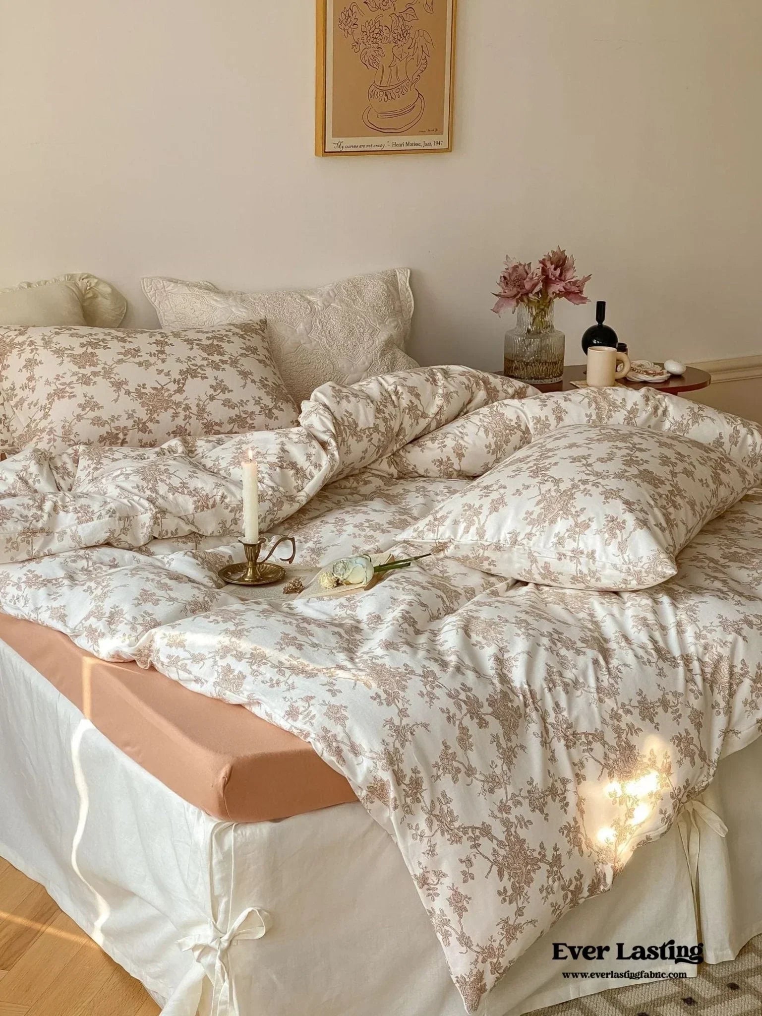 Fleur Elegant Floral Knit Cotton Bedding Set / Blue Ever Lasting