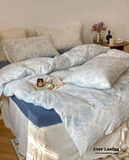 Fleur Elegant Floral Knit Cotton Bedding Set / Blue Ever Lasting