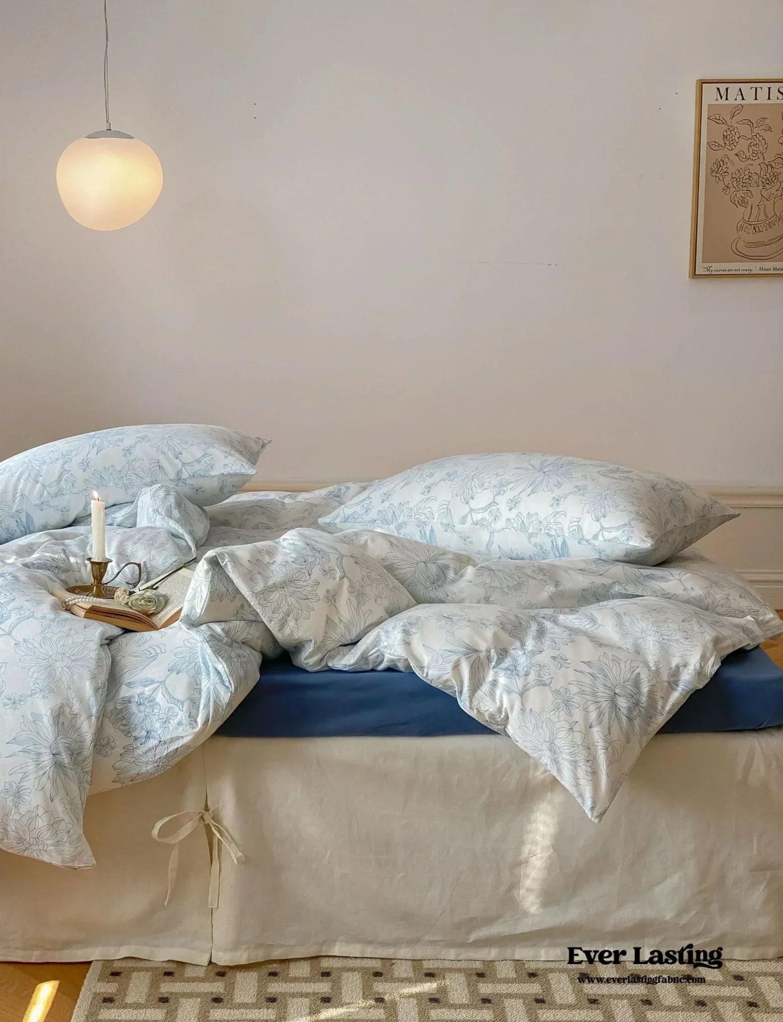 Fleur Elegant Floral Knit Cotton Bedding Set / Blue Ever Lasting