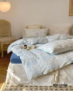 Fleur Elegant Floral Knit Cotton Bedding Set / Blue Ever Lasting
