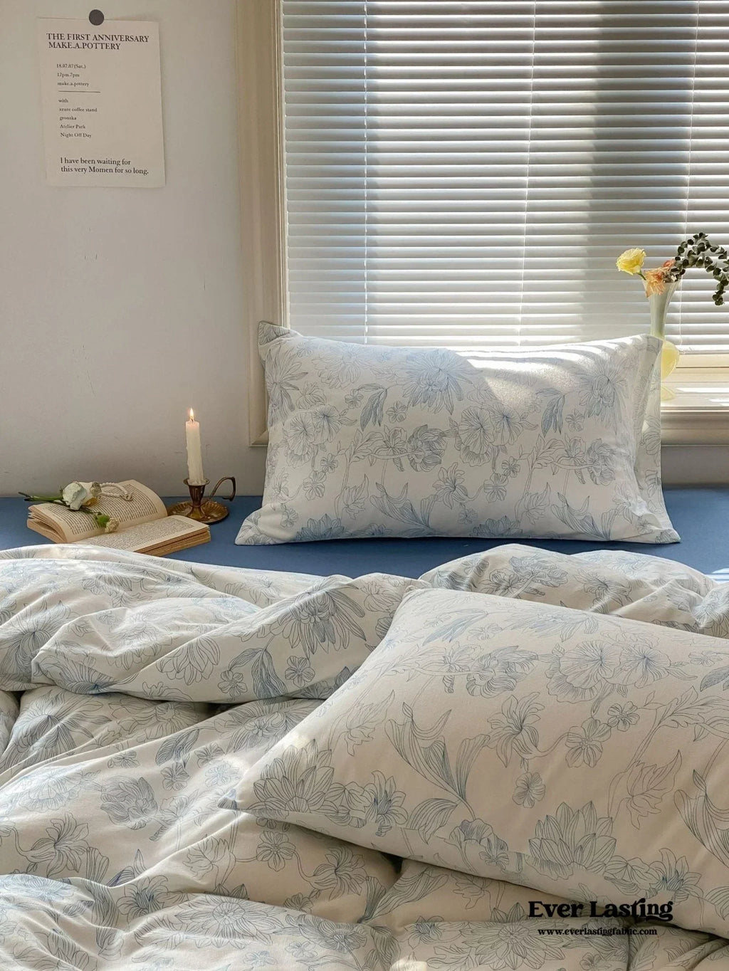 Fleur Elegant Floral Knit Cotton Bedding Set / Blue Ever Lasting