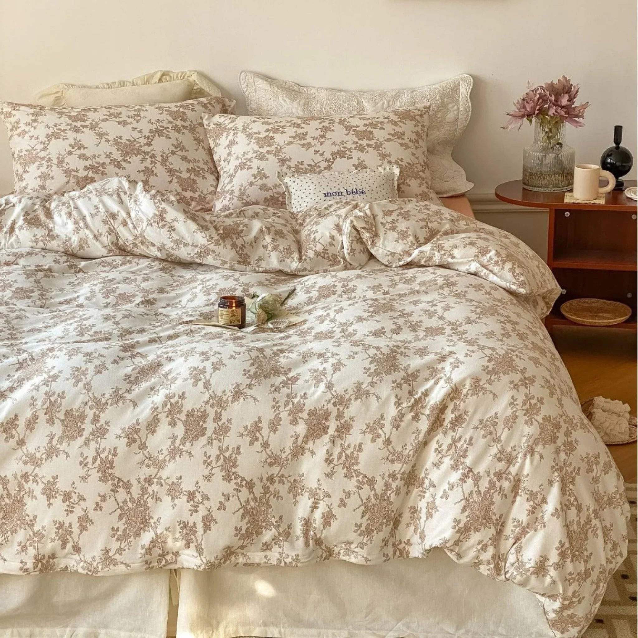 Fleur Elegant Floral Knit Cotton Bedding Set / Blue Ever Lasting