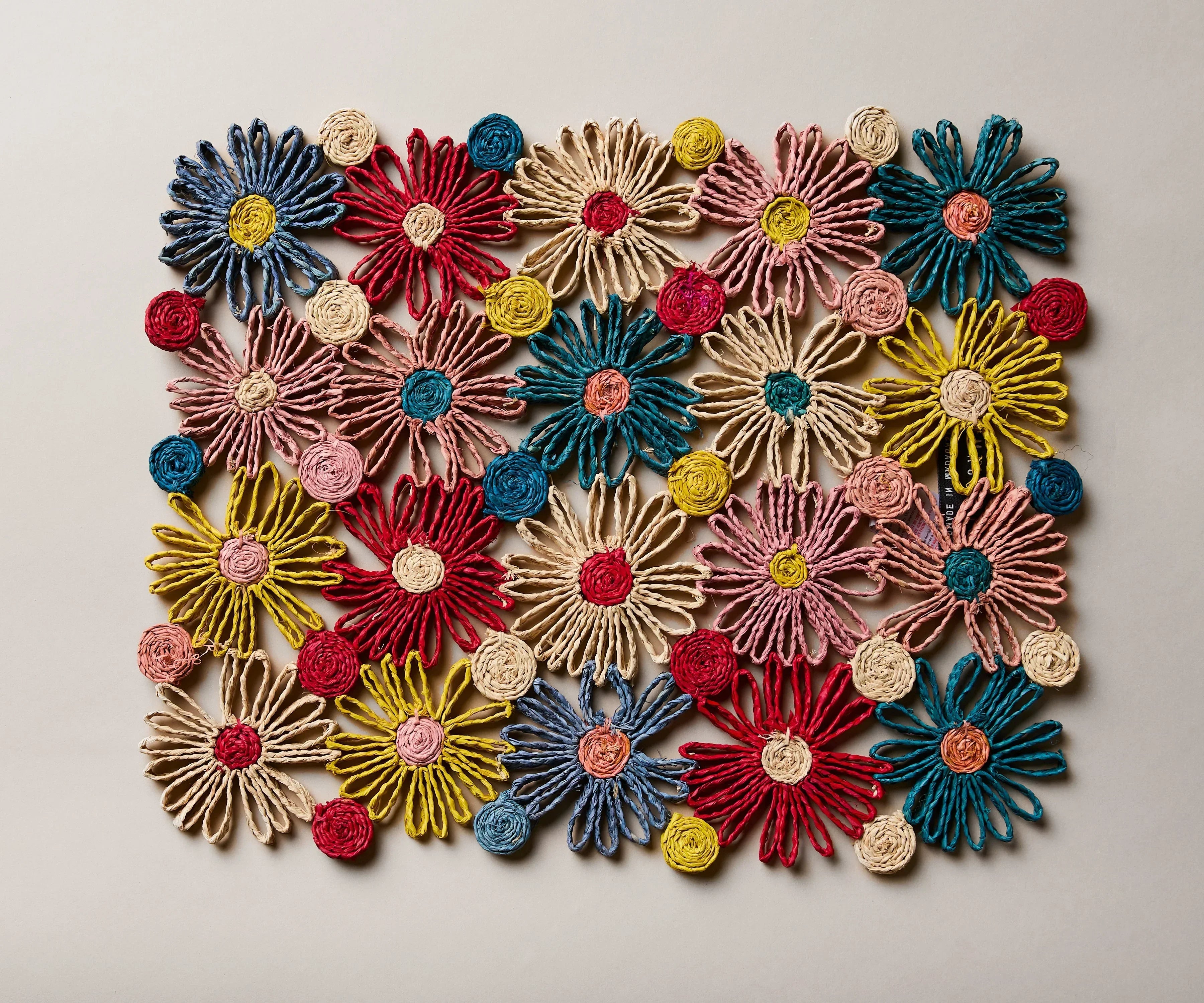 Fleur Raffia placemat, Multicolor Flowers woven tabletop Payton James