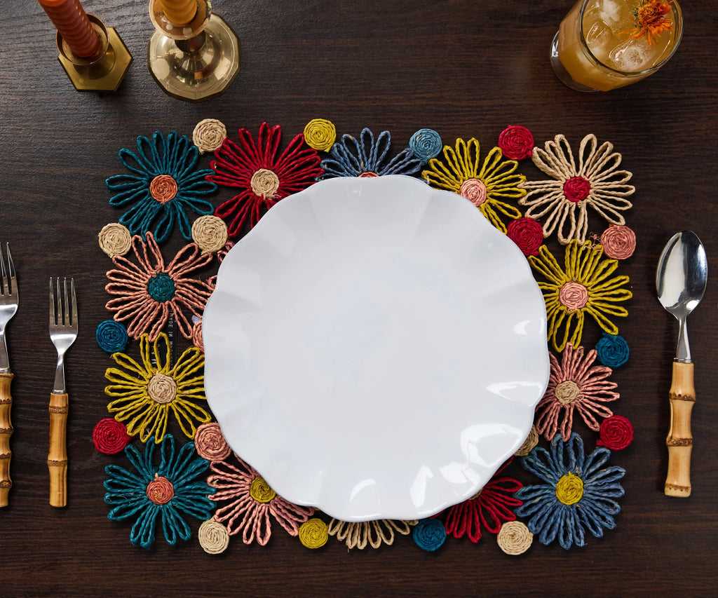Fleur Raffia placemat, Multicolor Flowers woven tabletop Payton James