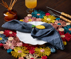 Fleur Raffia placemat, Multicolor Flowers woven tabletop Payton James