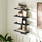 Black floating shelves set, made of engineered wood, wall mounted design - House of Avana