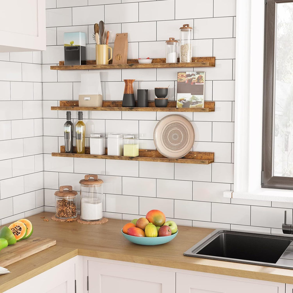 Floating Shelves, Wall Shelf Set of 3, 35.4 Inches Hanging Shelf with Raised Edge and Invisible Brackets, for Bathroom, Bedroom, Kitchen, Office, Living Room Decor House Of Avana