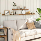 White wooden floating shelves with raised edge, invisible brackets - House of Avana