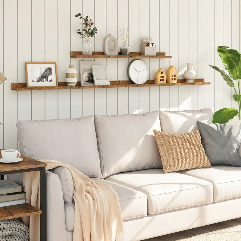 White wooden floating shelves with raised edge, invisible brackets - House of Avana