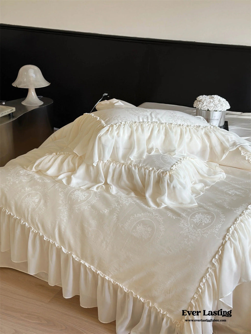 Airy Silky Floral Lace Bedding Set - House Of Avana