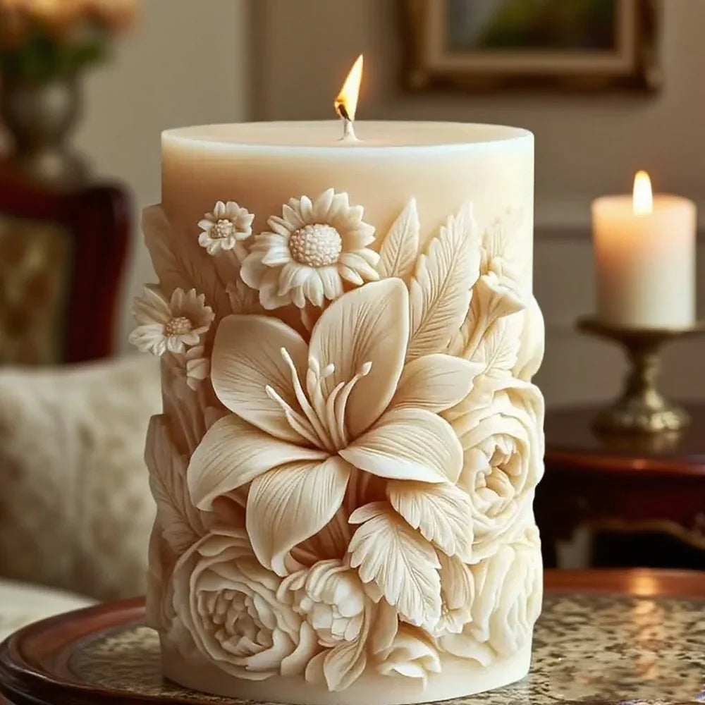 Candle Mold - Ceramic Floral Pillar, detail shot - House Of Avana