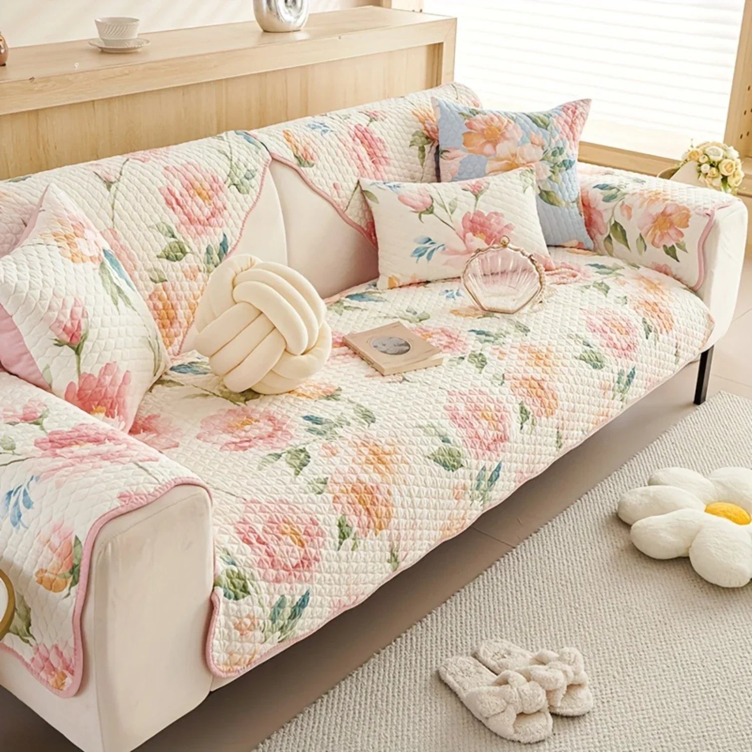 Floral Couch Cover – Dog Proof Linen Sofa Slipcover for Stylish Pet-friendly Homes - House Of Avana