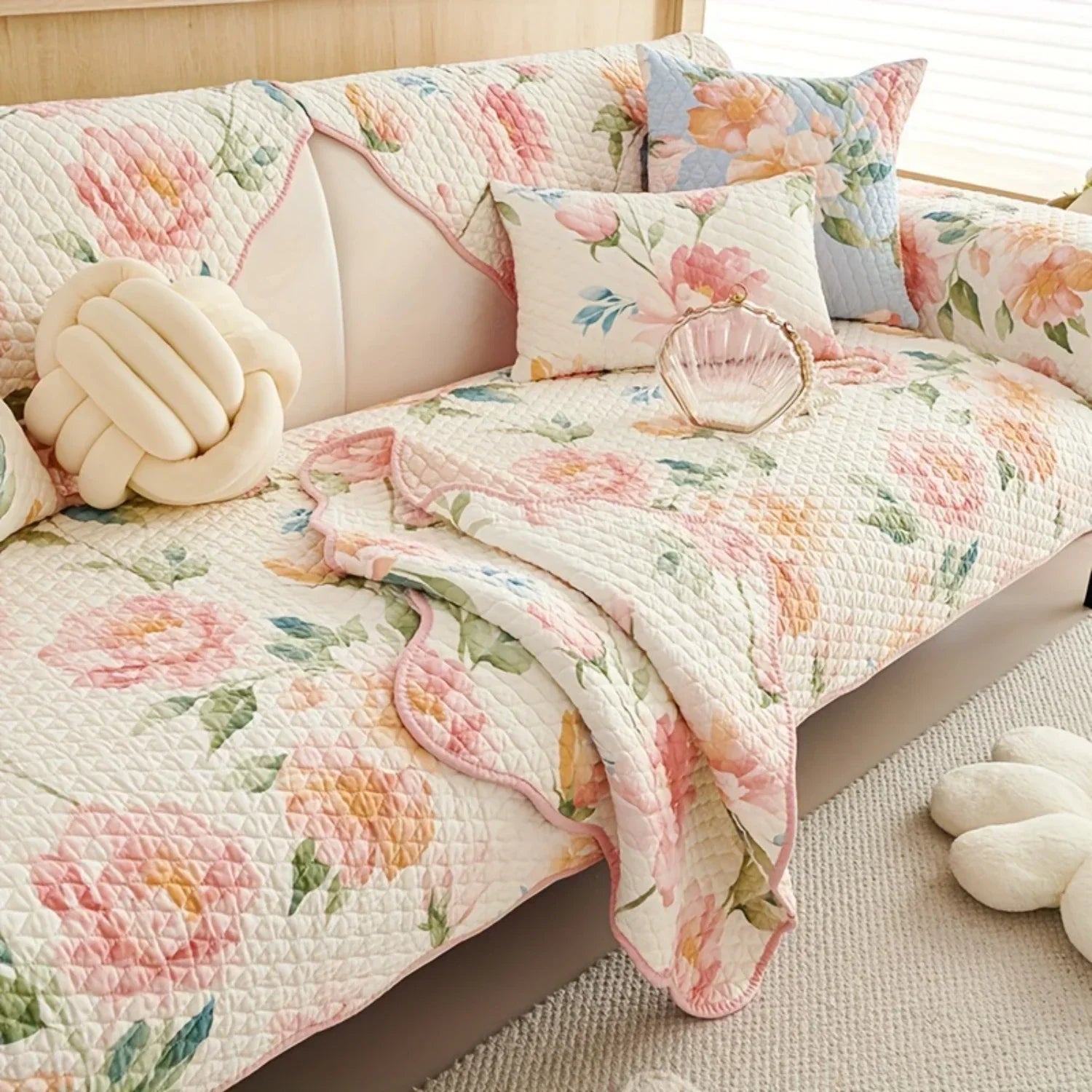 Floral Couch Cover – Dog Proof Linen Sofa Slipcover for Stylish Pet-friendly Homes - House Of Avana