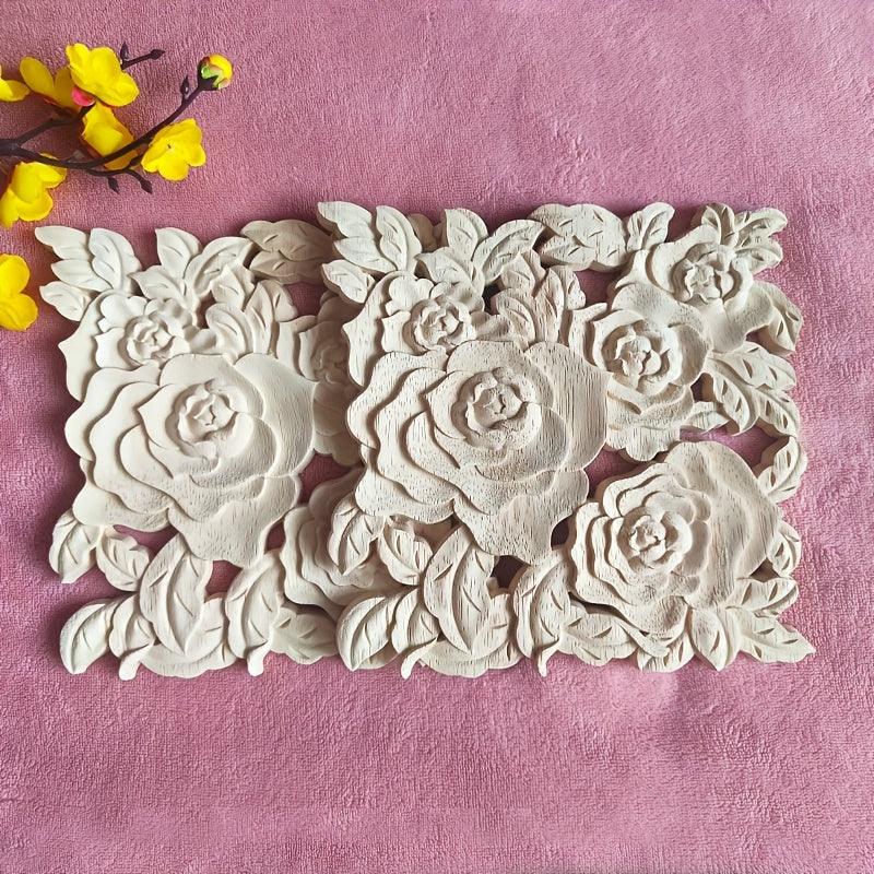 S European Classical Floral Decorations - Elegant Vintage Ornate Roses with Leaves - Natural Wood Wall,... - House Of Avana