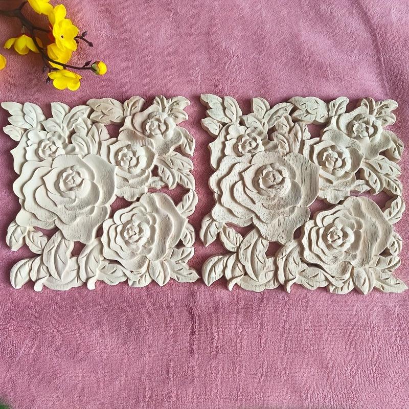 S European Classical Floral Decorations - Elegant Vintage Ornate Roses with Leaves - Natural Wood Wall,... - House Of Avana