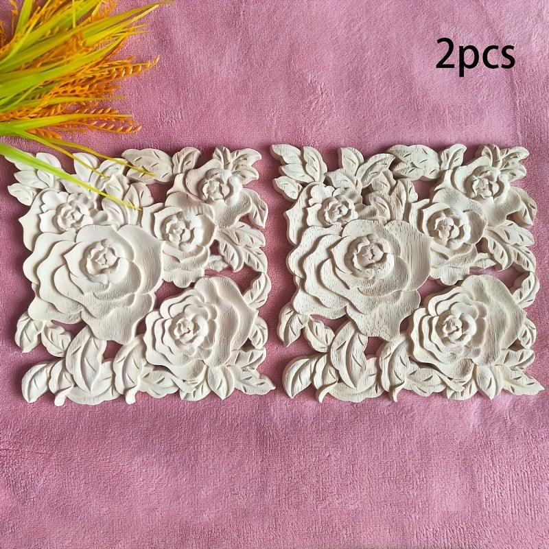 S European Classical Floral Decorations - Elegant Vintage Ornate Roses with Leaves - Natural Wood Wall,... - House Of Avana