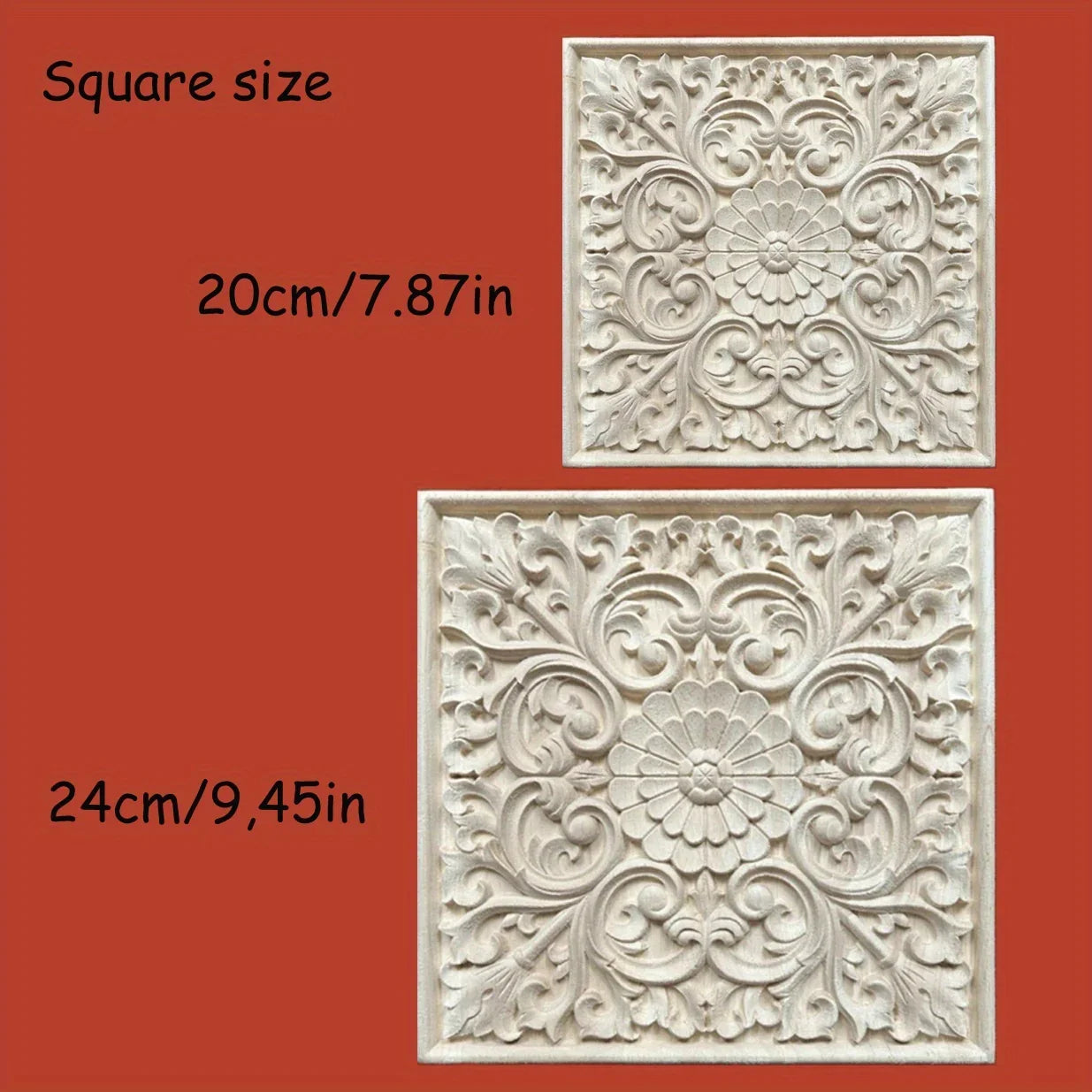 Rubberwood Wall Art - Large Square Floral Relief Carved Wood Decor, back view - House Of Avana