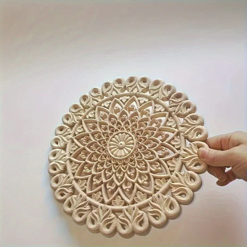 Elegant Wooden Floral Carving Applique - Intricate Design for Wardrobe & Cabinet Doors, Modern Home... - House Of Avana