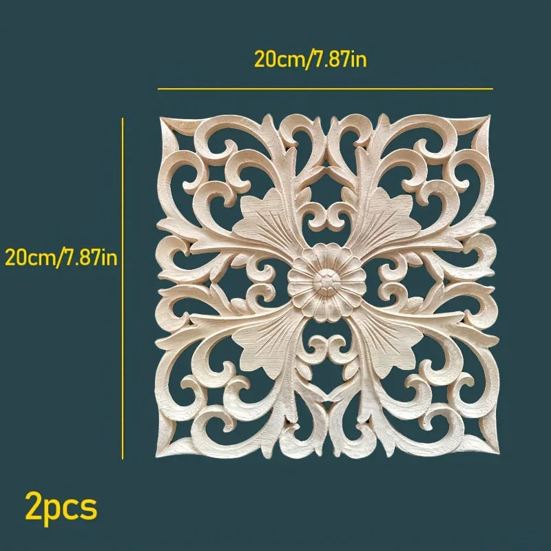 Rubberwood Wall Plaque with Intricate Floral Carvings, Natural Wooden Decor, angled view - House Of Avana